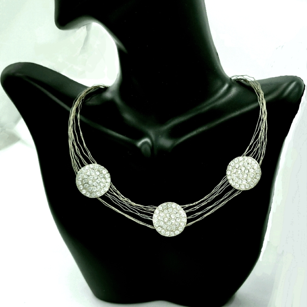 🔴 Silver Thread Rhinestone Demi-parure - Picture 2 of 16